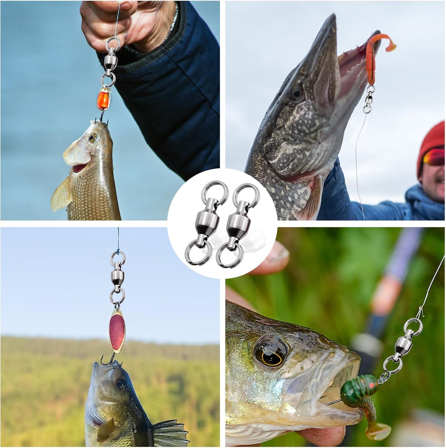 FishTrip 25/50pcs Ball Bearing Swivels with Split Rings for Saltwater High Strength Stainless Steel Ball Bearing Smooth Rotation