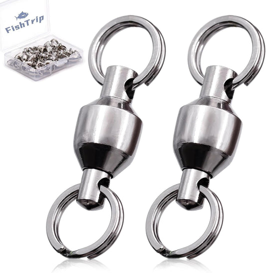 FishTrip 25/50pcs Ball Bearing Swivels with Split Rings for Saltwater High Strength Stainless Steel Ball Bearing Smooth Rotation