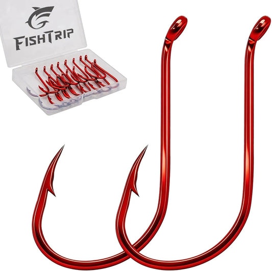 50/100 Pack Red Octopus Fishing HooksOffset Beak Circle Hooks for Fish Hooks Saltwater