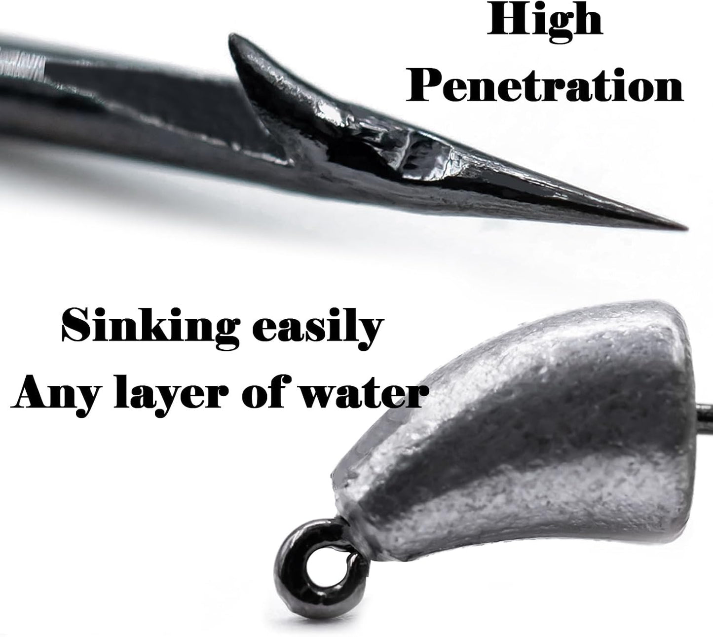 FishTrip 10Pcs Bullet Jig Heads, Weighted EWG Hooks for Texas Rig Bass Offset Wide Gap Hooks for Soft Plastics Worms Craws