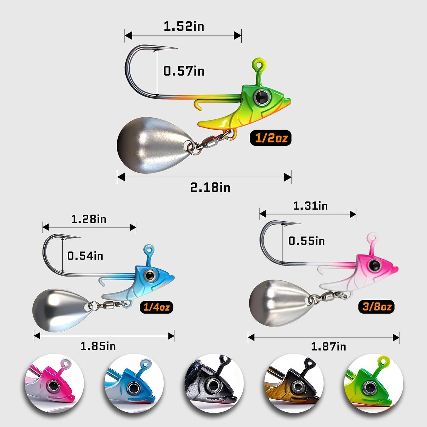 FishTrip 5/10Pcs Underspin Jig Head Swimbait Jig Head with Spinner Blade 3D Eyes, Bait Keeper Needle Point Hook