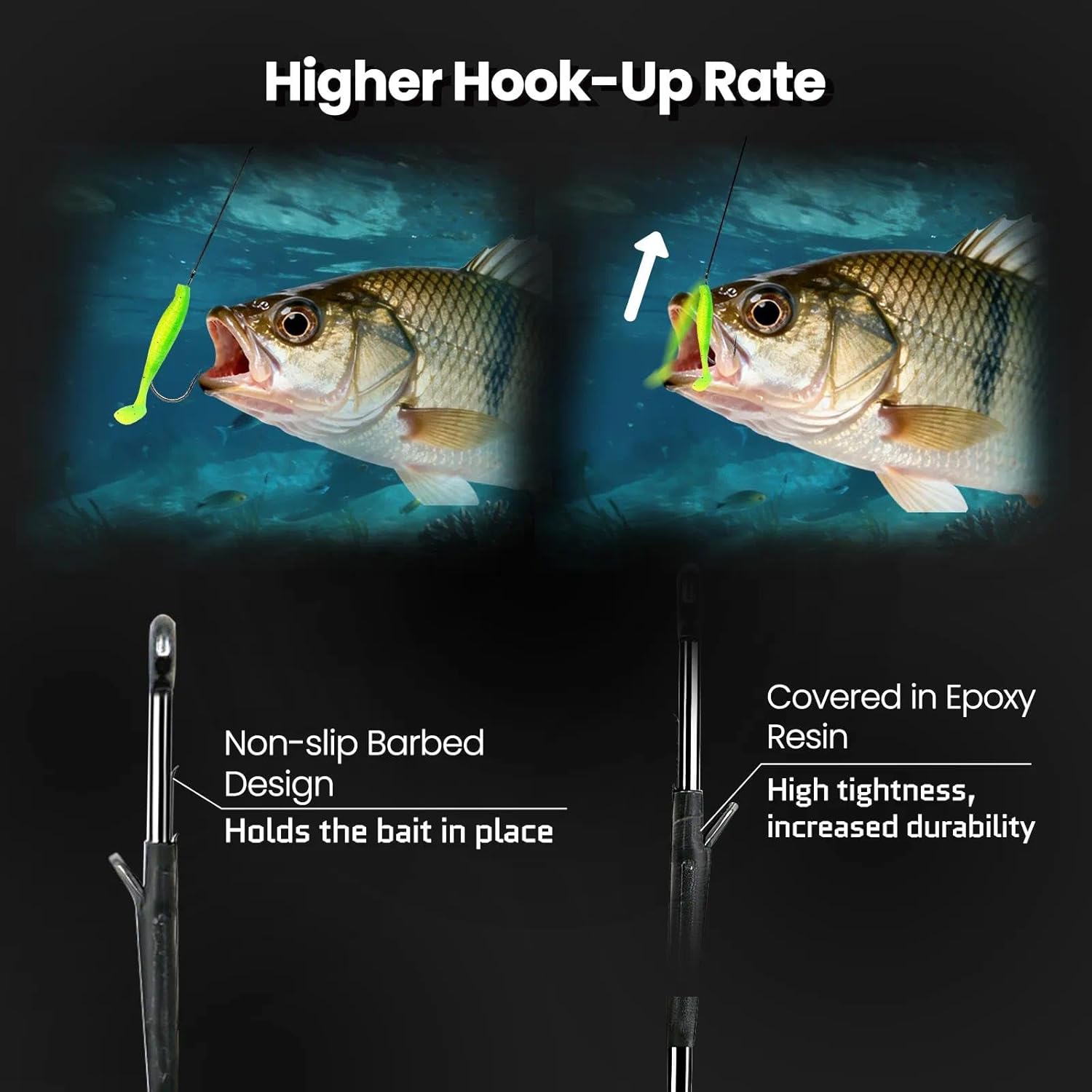 FishTrip 30 Pack Baitholder Worm Hooks 3X Long Shank Bait Holder Fish Hook Double Barbed for Bass 
