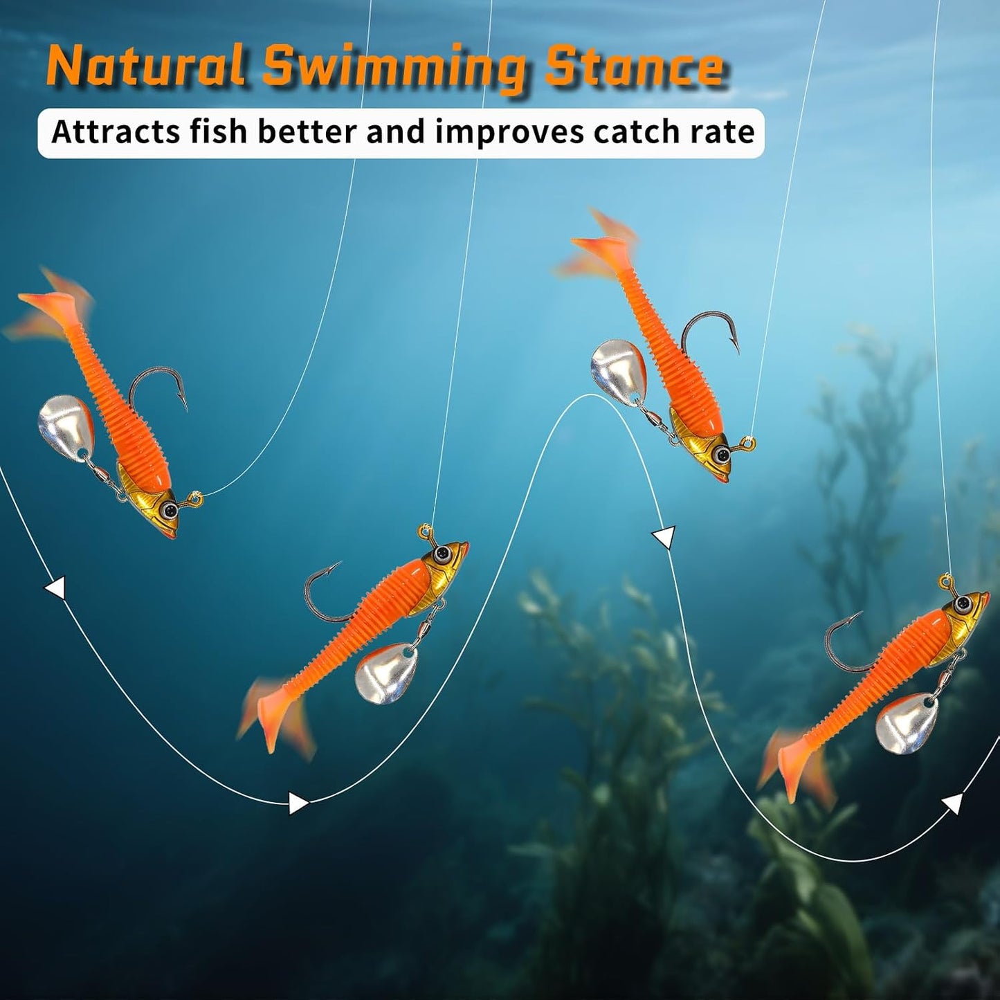 FishTrip 5/10Pcs Underspin Jig Head Swimbait Jig Head with Spinner Blade 3D Eyes, Bait Keeper Needle Point Hook