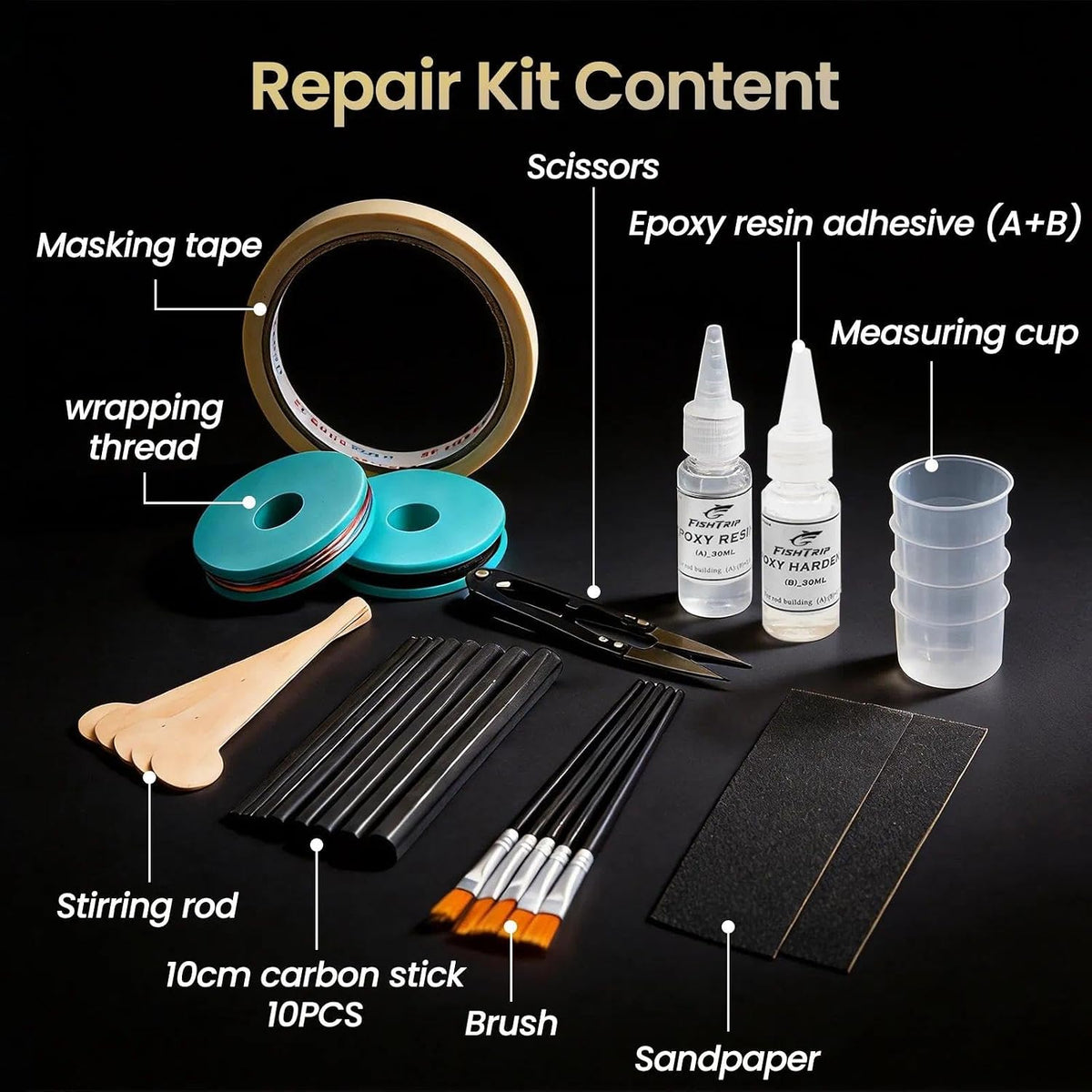 FishTrip 35Pcs Fishing Rod Tip Repair Kit Complete for Rod Repair