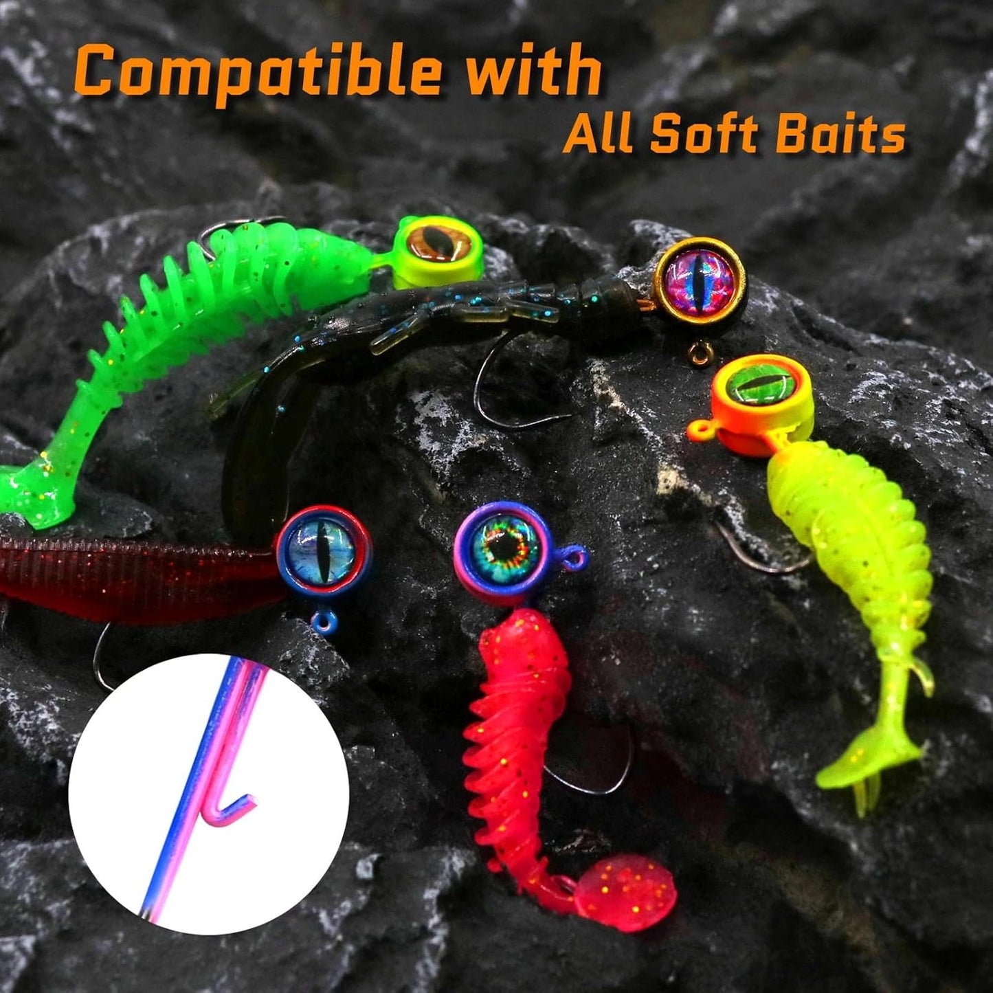 FishTrip 25/40packs Crappie Jig Heads Fishing Jig Heads Hooks with 3D Eyes Swimbait Jig Head for Crappie Bass