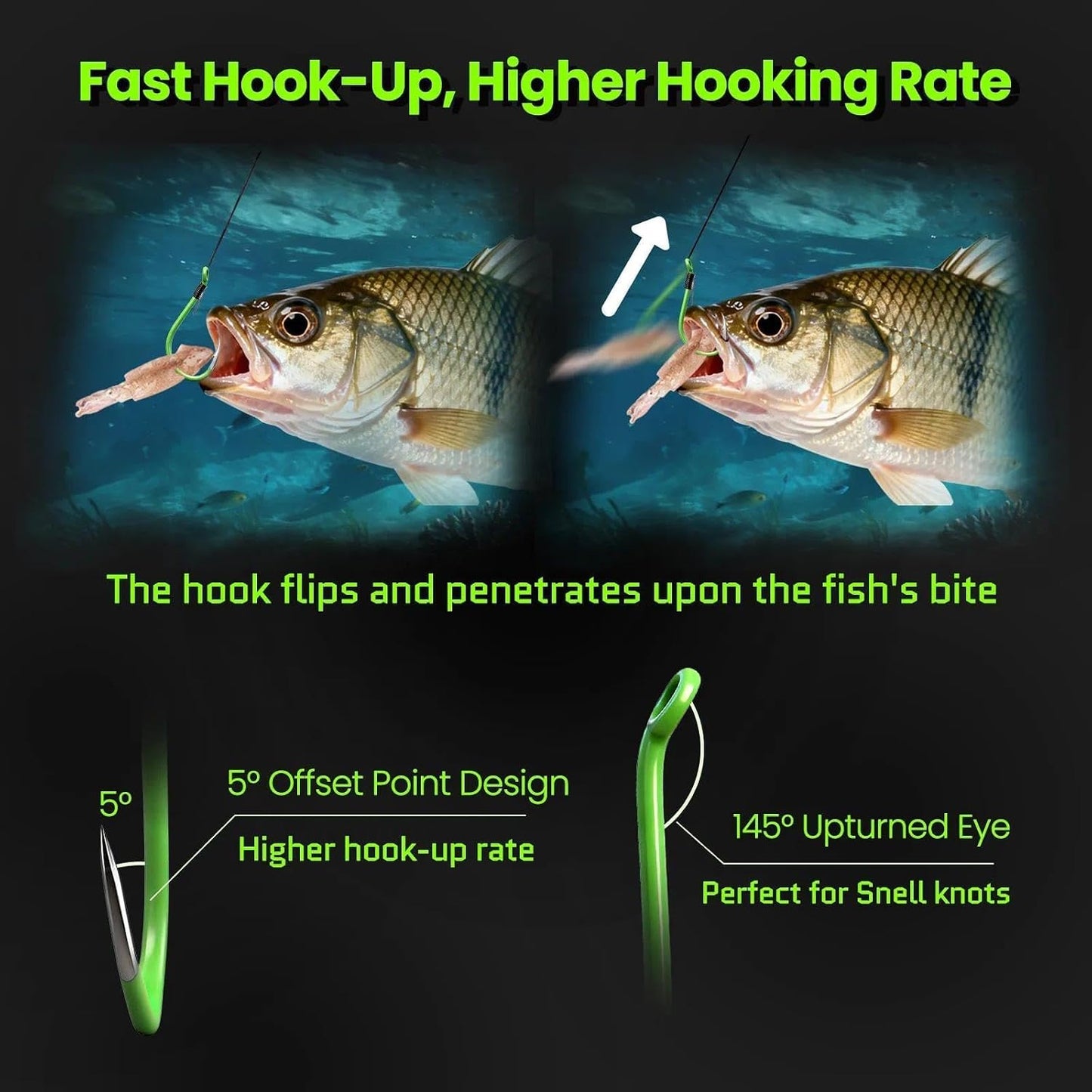 FishTrip 50Pcs Octopus Fishing Hook Circle Hooks for Saltwater Fishing Offset Beak High Carbon Steel Live Bait Fish Hook Fluorescent Green
