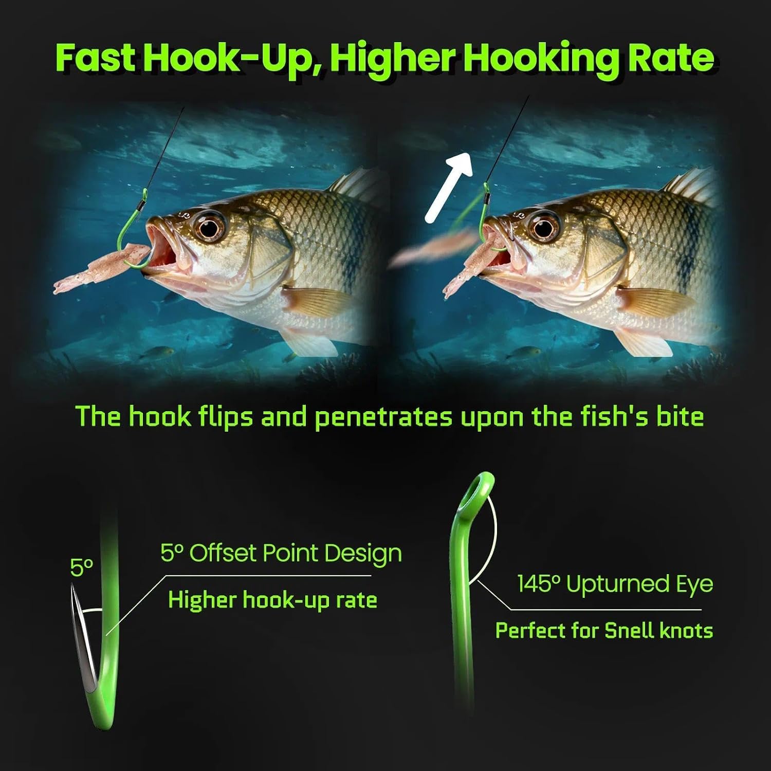 FishTrip 50Pcs Octopus Fishing Hook Circle Hooks for Saltwater Fishing Offset Beak High Carbon Steel Live Bait Fish Hook Fluorescent Green