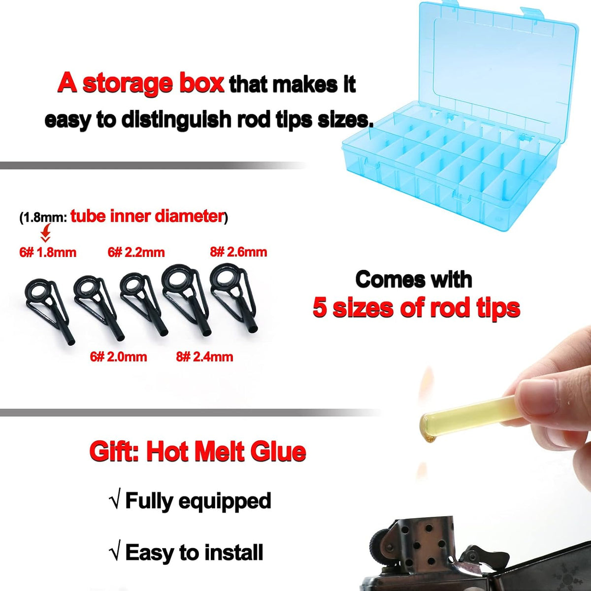 FishTrip Rod Tip Guide Repair Kit, Single Double Leg Ceramic Guides 40&85pcs Stainless Steel