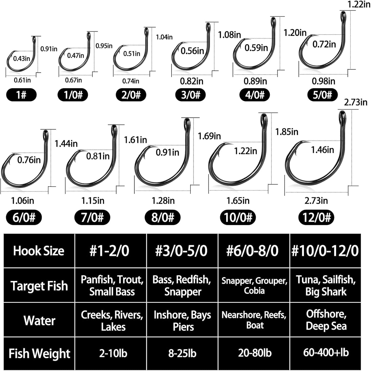 FishTrip 25pcs in-Line 5X Strong Fishing Hooks Circle Hooks Saltwater Freshwater Non-Offset Wide Gap Fish Hook for Catfish