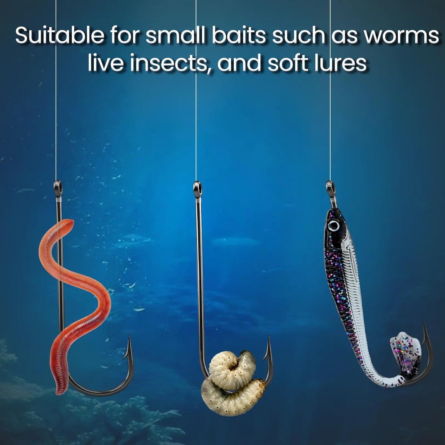 FishTrip 50/100 Pack Aberdeen Fishing Hooks Long Shank Light Wire Worm Hooks Freshwater Live Bait Hooks for Sunfish Bass