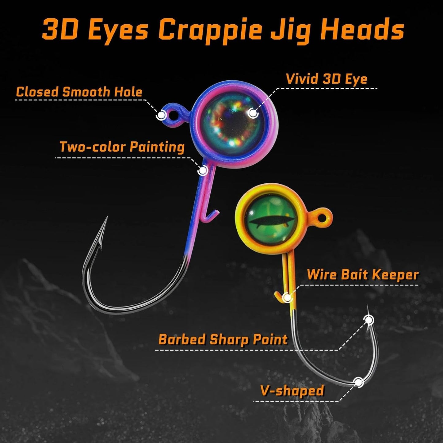 FishTrip 25/40packs Crappie Jig Heads Fishing Jig Heads Hooks with 3D Eyes Swimbait Jig Head for Crappie Bass