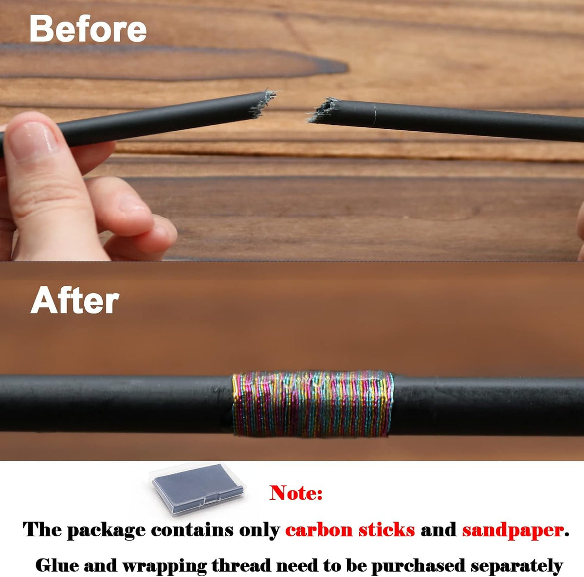FishTrip 10Pcs Fishing Rod Repair Kit, Carbon Fiber Blanks for Rod Building