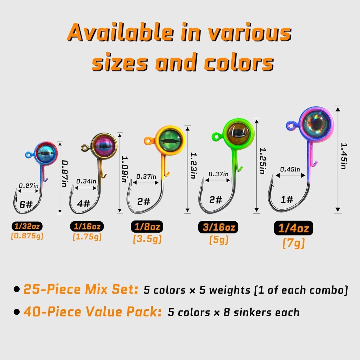 FishTrip 25/40packs Crappie Jig Heads Fishing Jig Heads Hooks with 3D Eyes Swimbait Jig Head for Crappie Bass