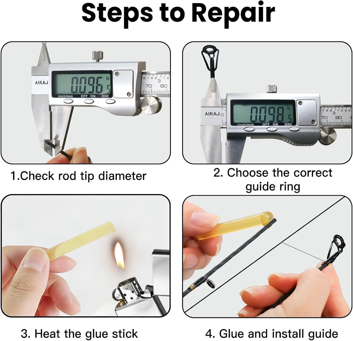 FishTrip Rod Tip Repair Kit Stainless Steel Ceramic Guides Replacement