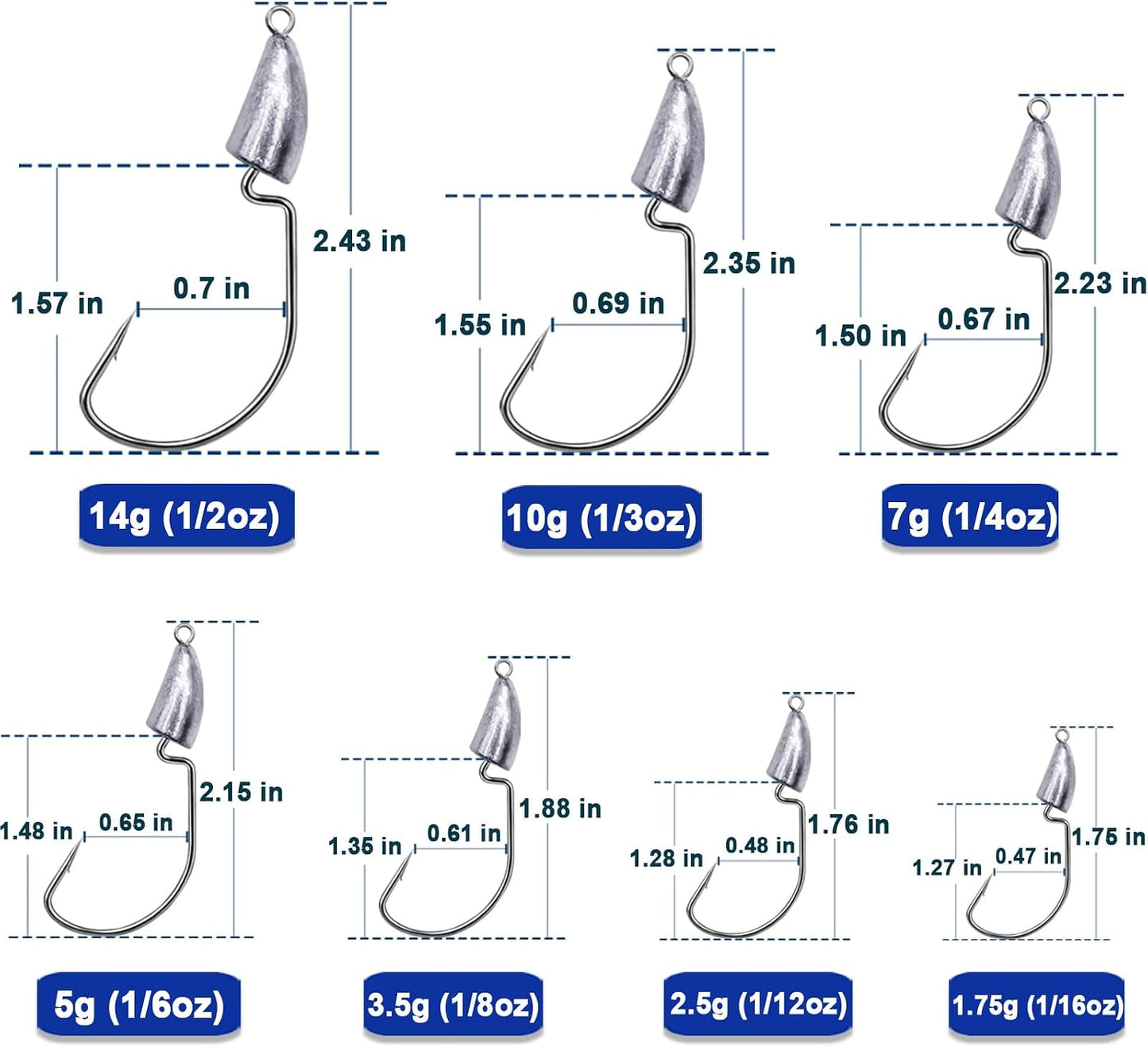 FishTrip 10Pcs Bullet Jig Heads, Weighted EWG Hooks for Texas Rig Bass Offset Wide Gap Hooks for Soft Plastics Worms Craws