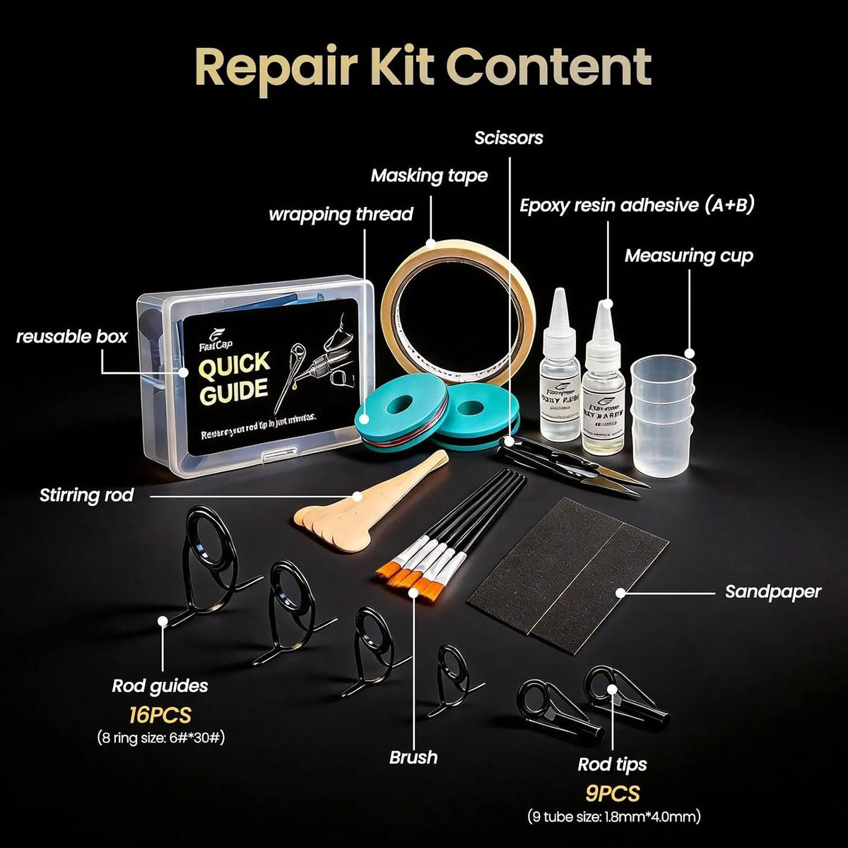 FishTrip Fishing Rod Guides Tips Repair Kit for DIY Rod Repair