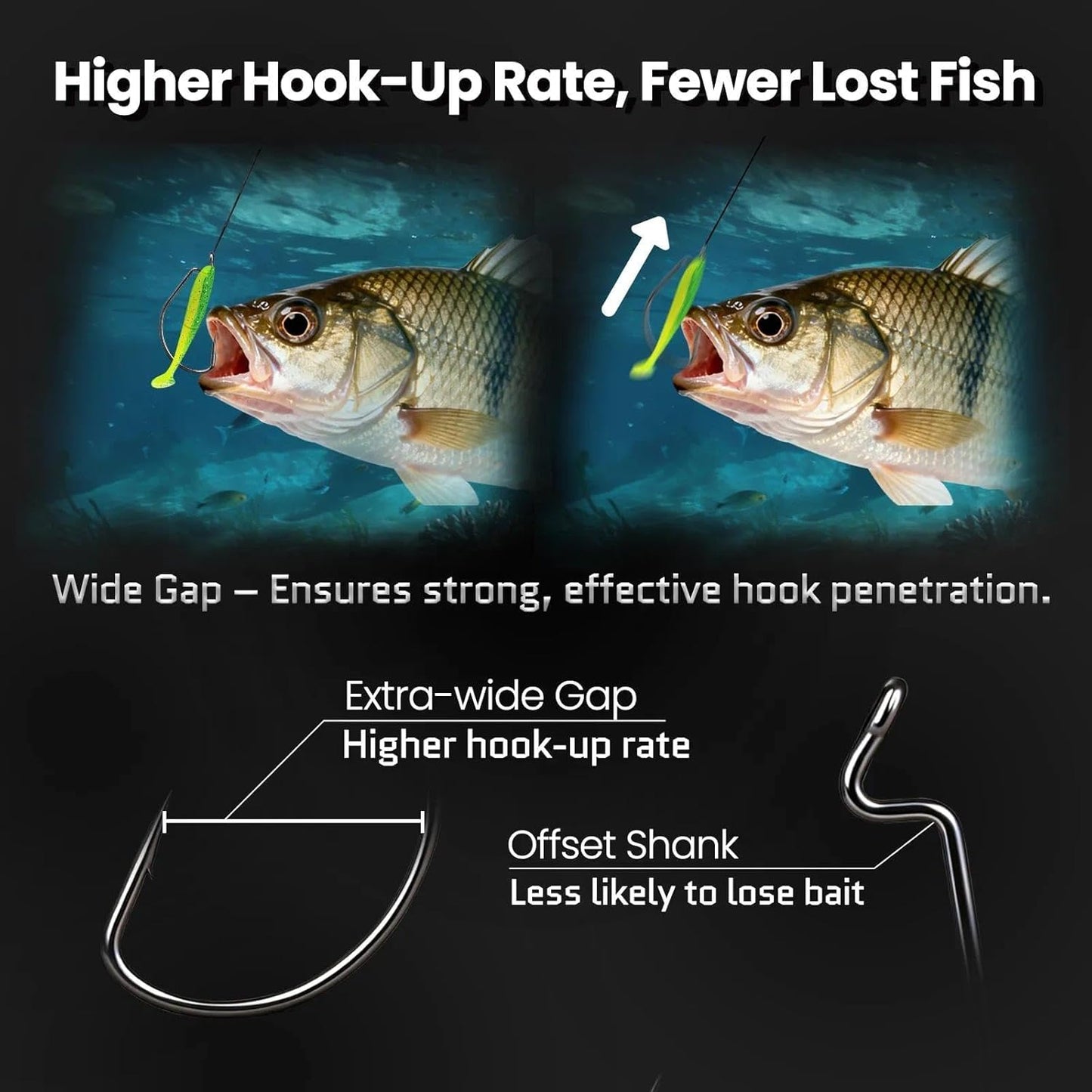 FishTrip 50/100/120pcs EWG Hooks for Bass Fishing Hooks Extra Wide Gap Offset Worm Hook Texas Rig Fish Hooks