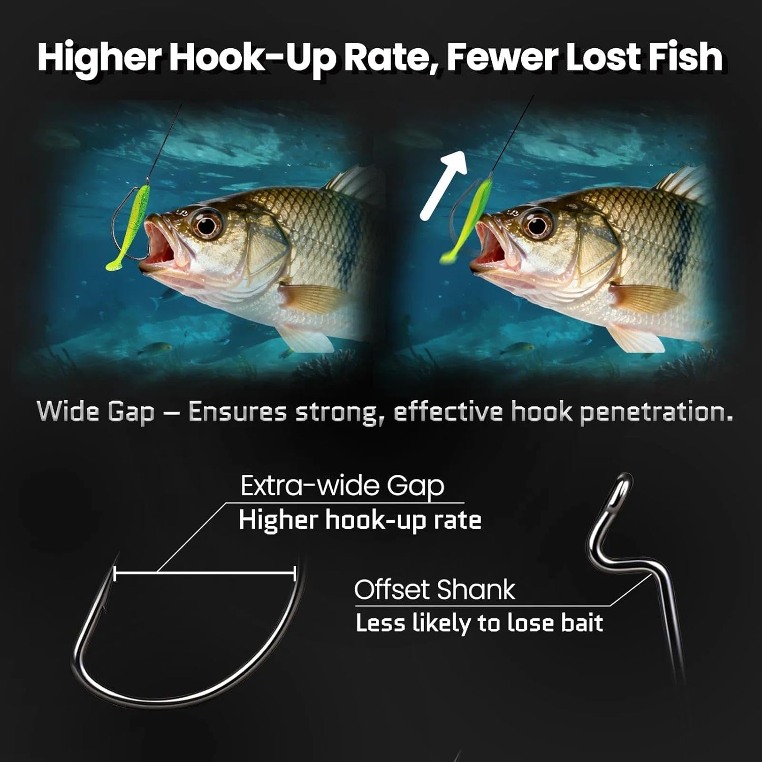 FishTrip 50/100/120pcs EWG Hooks for Bass Fishing Hooks Extra Wide Gap Offset Worm Hook Texas Rig Fish Hooks