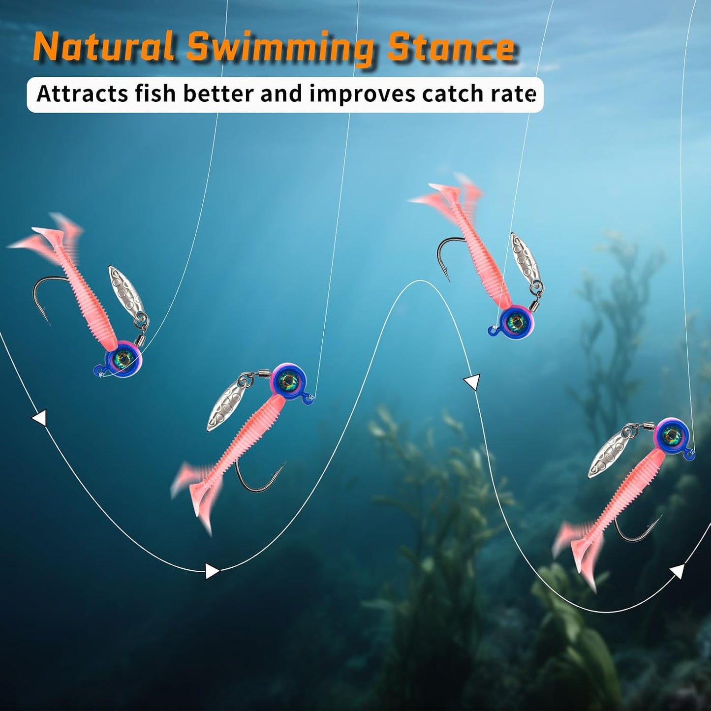 FishTrip 10Pcs Underspin Jig Heads with Willow Blade for Crappie Fishing 3D Eyes V-Shape Barbed Bait Keeper