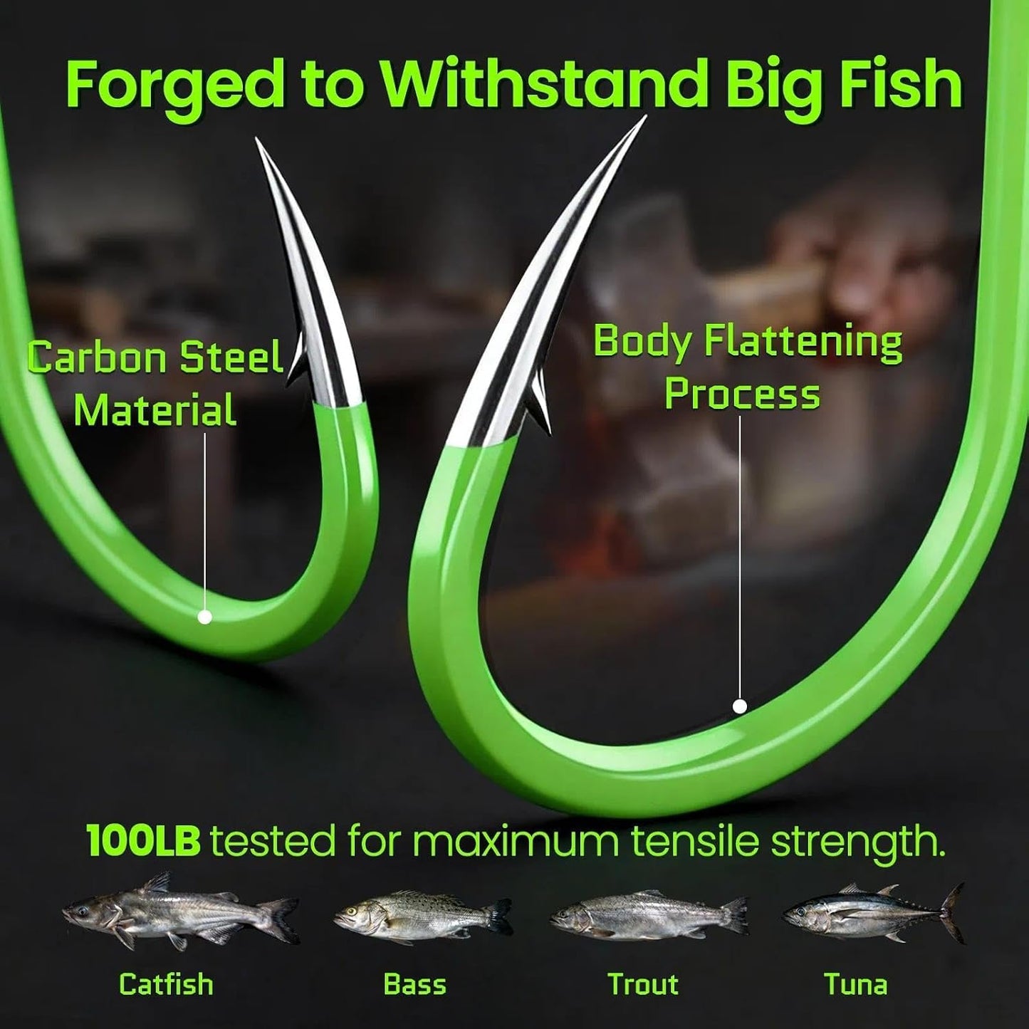 FishTrip 50Pcs Octopus Fishing Hook Circle Hooks for Saltwater Fishing Offset Beak High Carbon Steel Live Bait Fish Hook Fluorescent Green