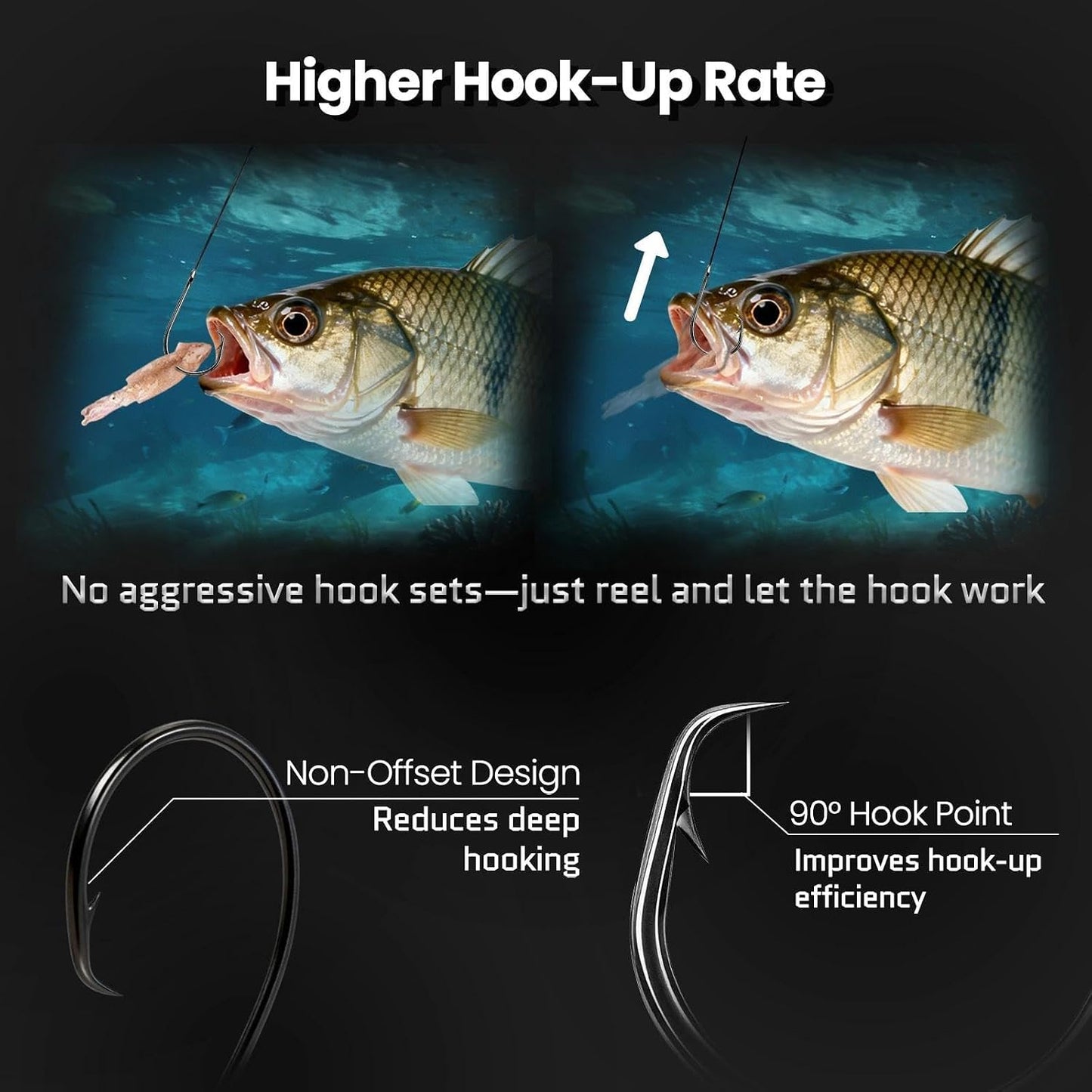 FishTrip 50/100Pcs Inline Circle Hooks 3X Strong High Carbon Steel Rust-Proof Ultra Sharp Barbed Fishing Octopus Hooks for Bass