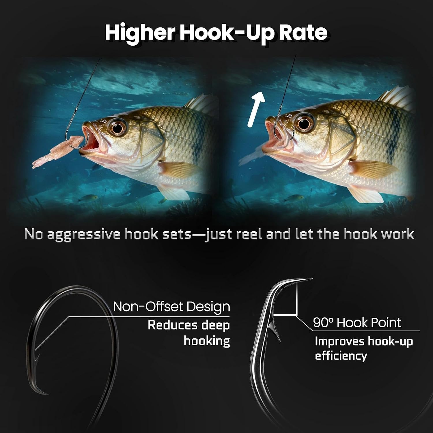 FishTrip 50/100Pcs Inline Circle Hooks 3X Strong High Carbon Steel Rust-Proof Ultra Sharp Barbed Fishing Octopus Hooks for Bass