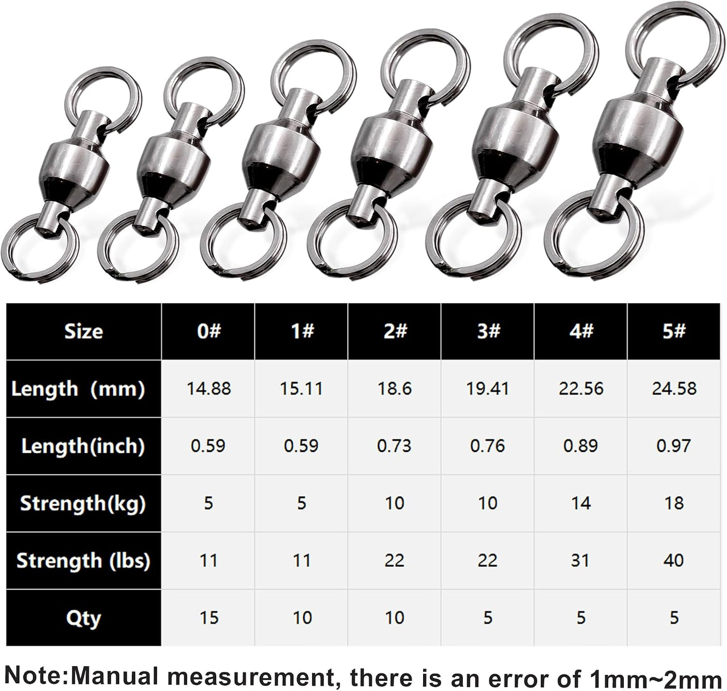 FishTrip 25/50pcs Ball Bearing Swivels with Split Rings for Saltwater High Strength Stainless Steel Ball Bearing Smooth Rotation