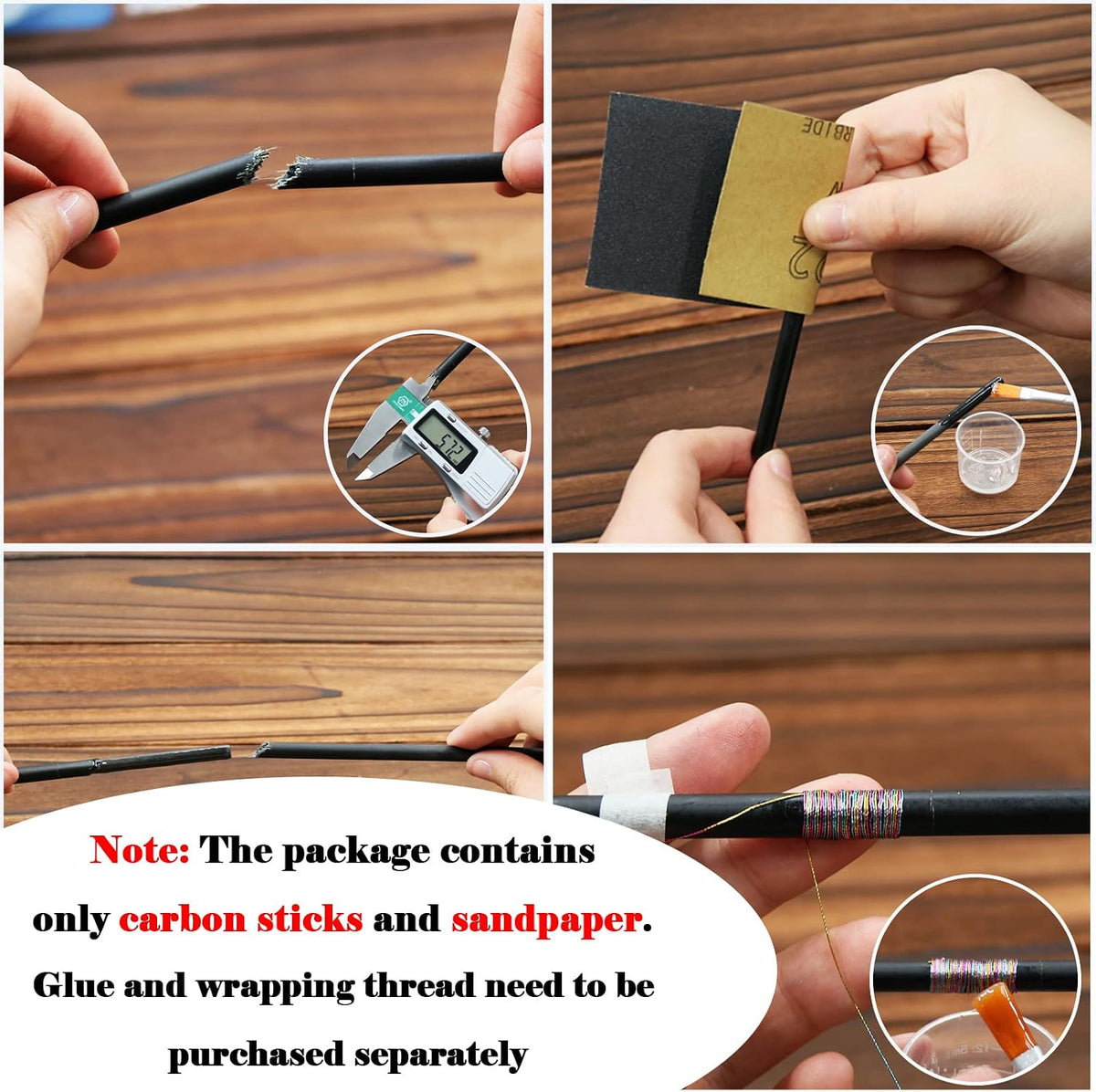 FishTrip 10Pcs Fishing Rod Repair Kit, Carbon Fiber Blanks for Rod Building