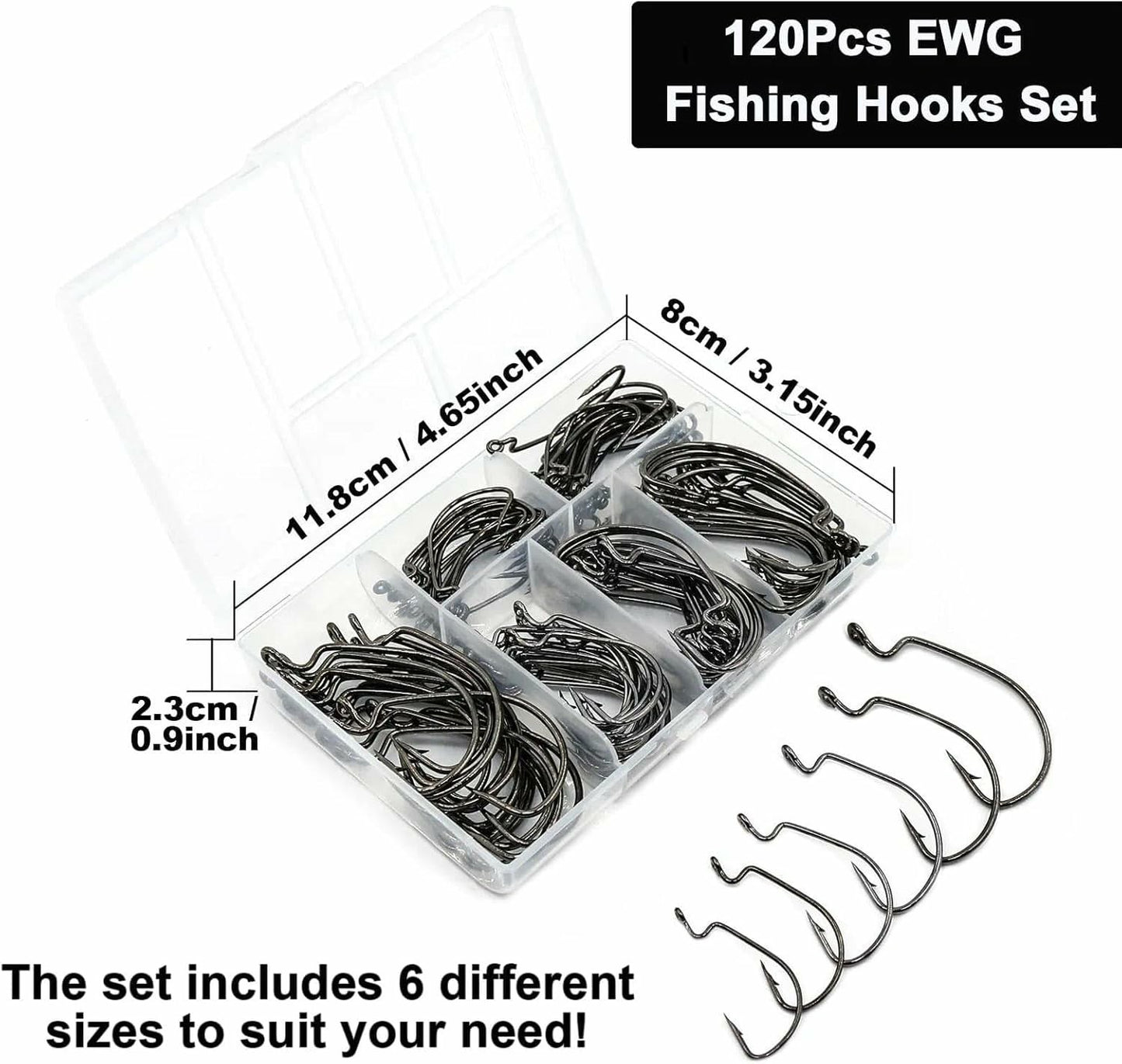 FishTrip 50/100/120pcs EWG Hooks for Bass Fishing Hooks Extra Wide Gap Offset Worm Hook Texas Rig Fish Hooks