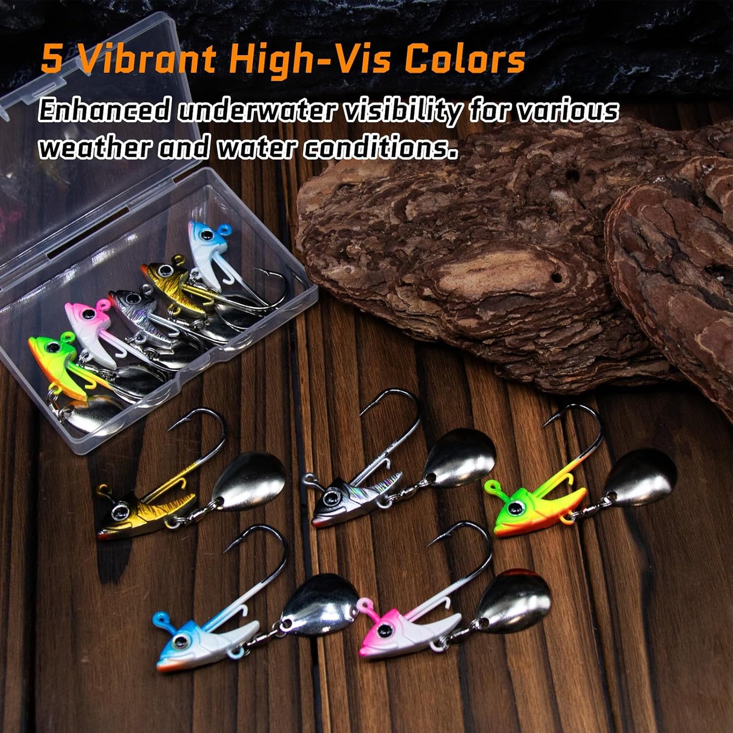 FishTrip 5/10Pcs Underspin Jig Head Swimbait Jig Head with Spinner Blade 3D Eyes, Bait Keeper Needle Point Hook