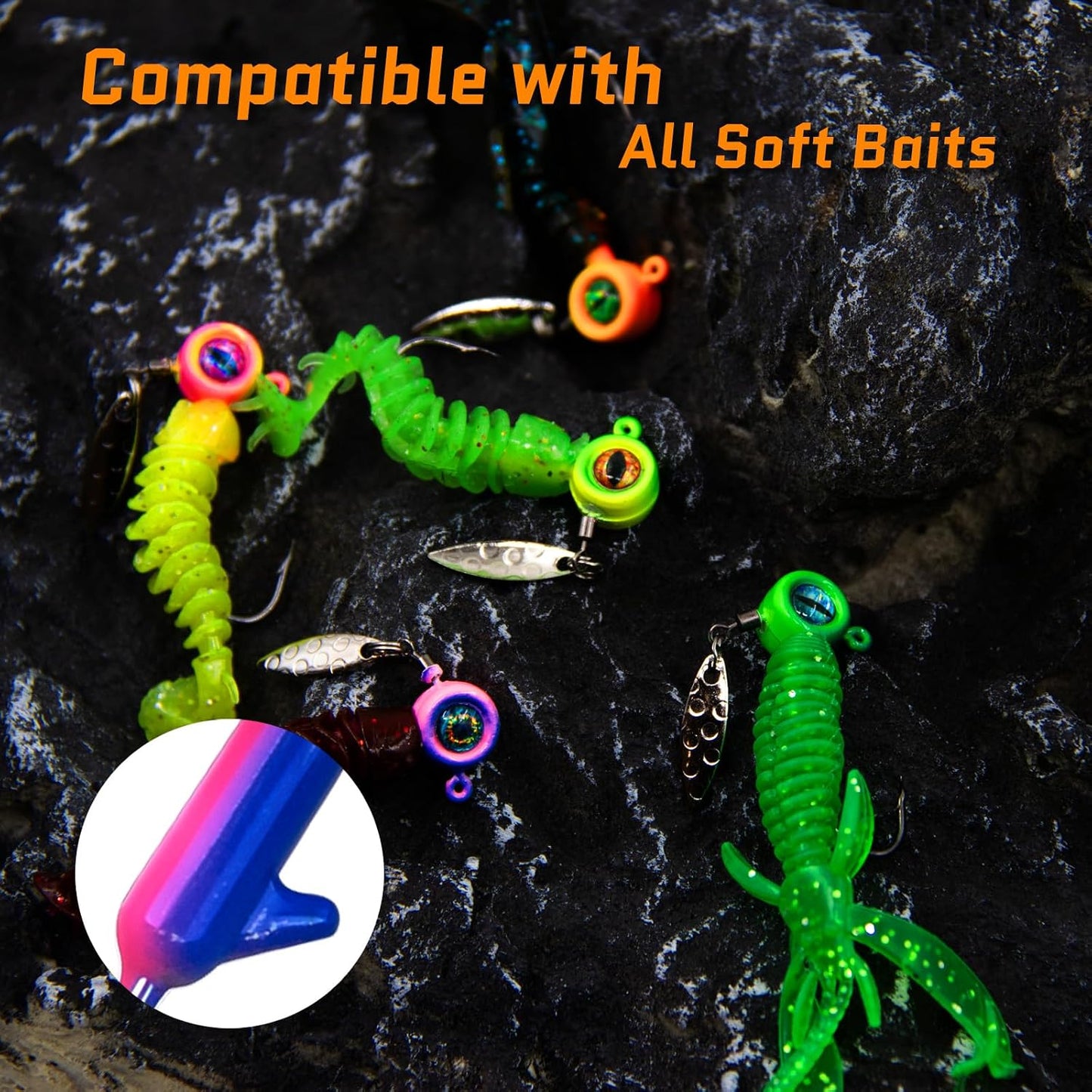 FishTrip 10Pcs Underspin Jig Heads with Willow Blade for Crappie Fishing 3D Eyes V-Shape Barbed Bait Keeper