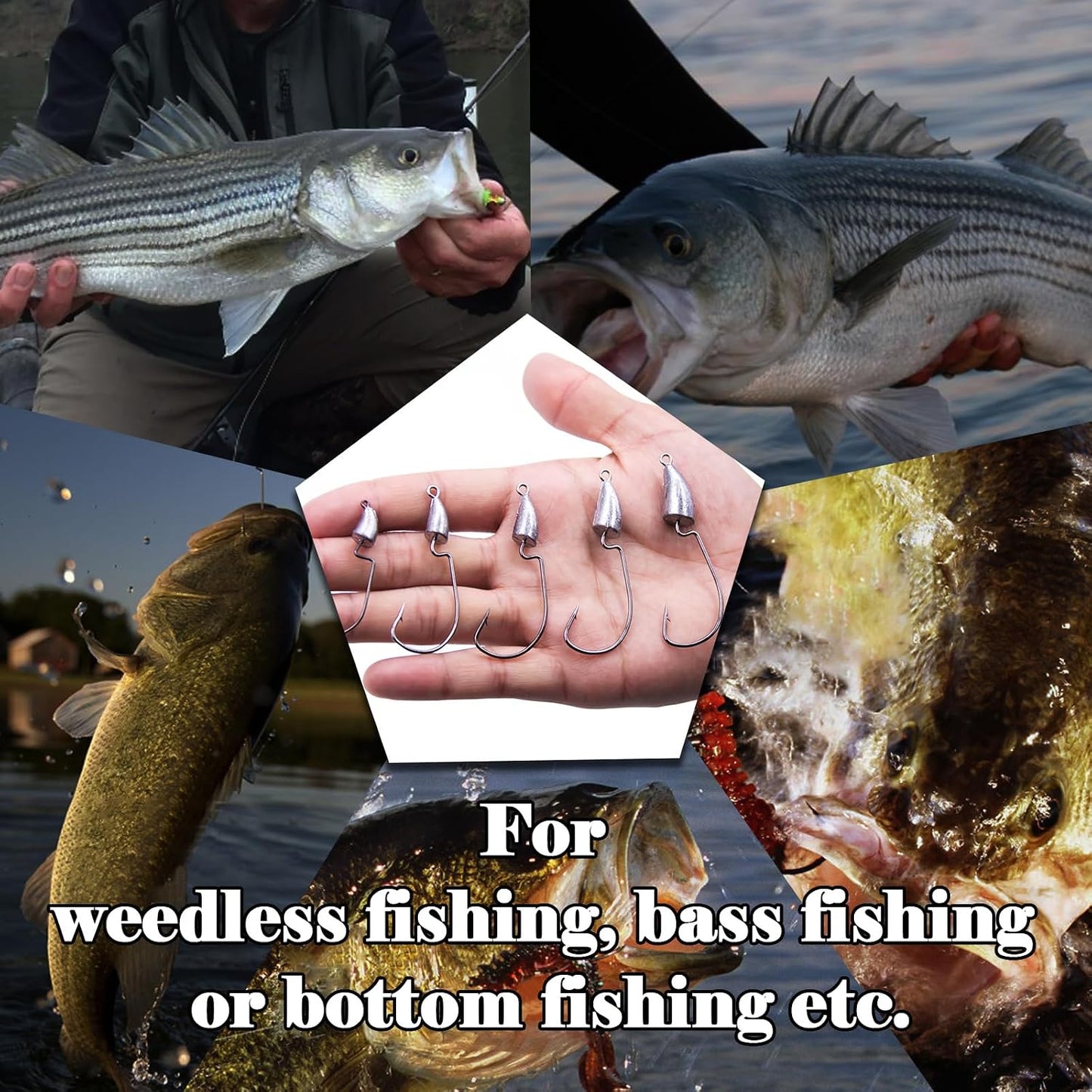 FishTrip 10Pcs Bullet Jig Heads, Weighted EWG Hooks for Texas Rig Bass Offset Wide Gap Hooks for Soft Plastics Worms Craws
