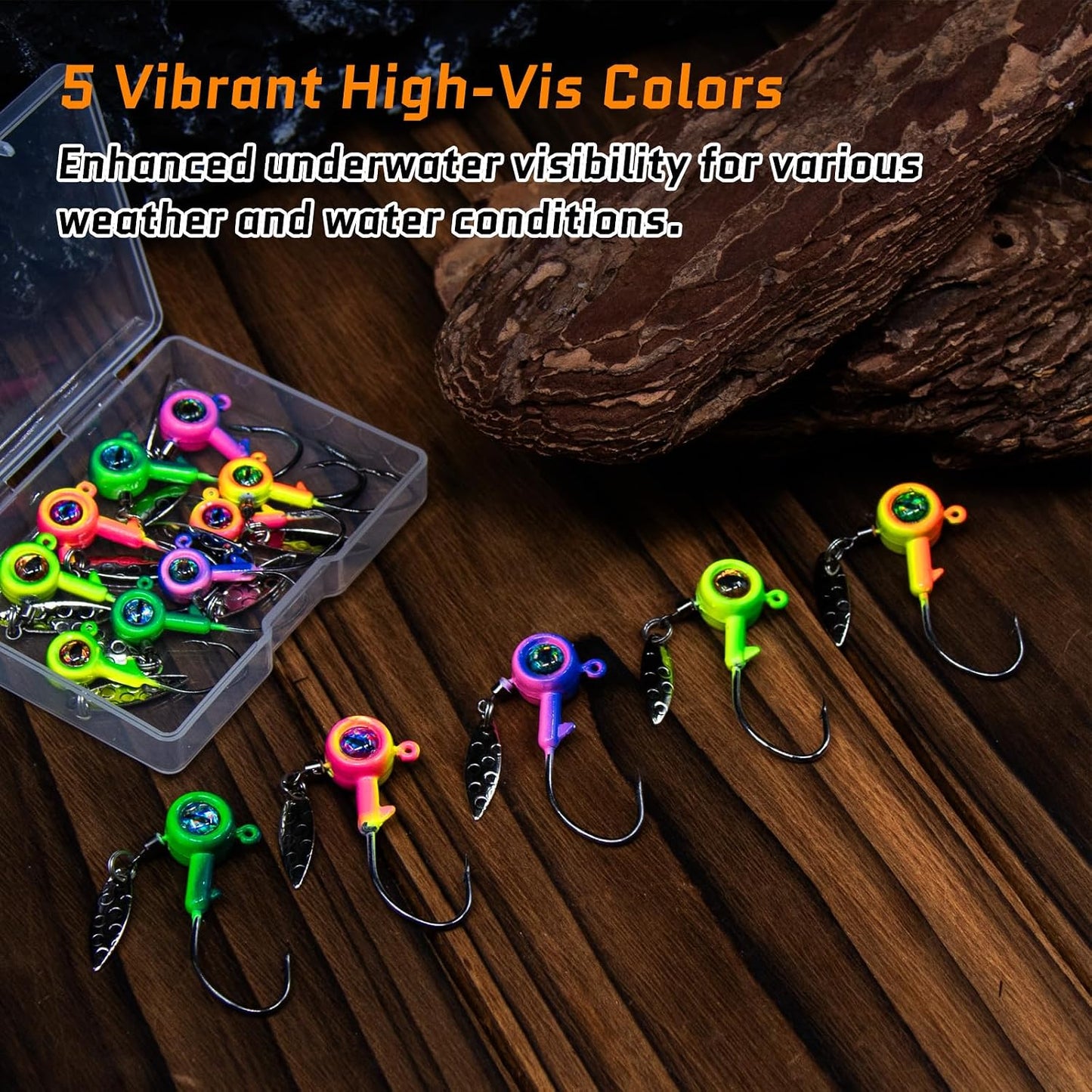 FishTrip 10Pcs Underspin Jig Heads with Willow Blade for Crappie Fishing 3D Eyes V-Shape Barbed Bait Keeper