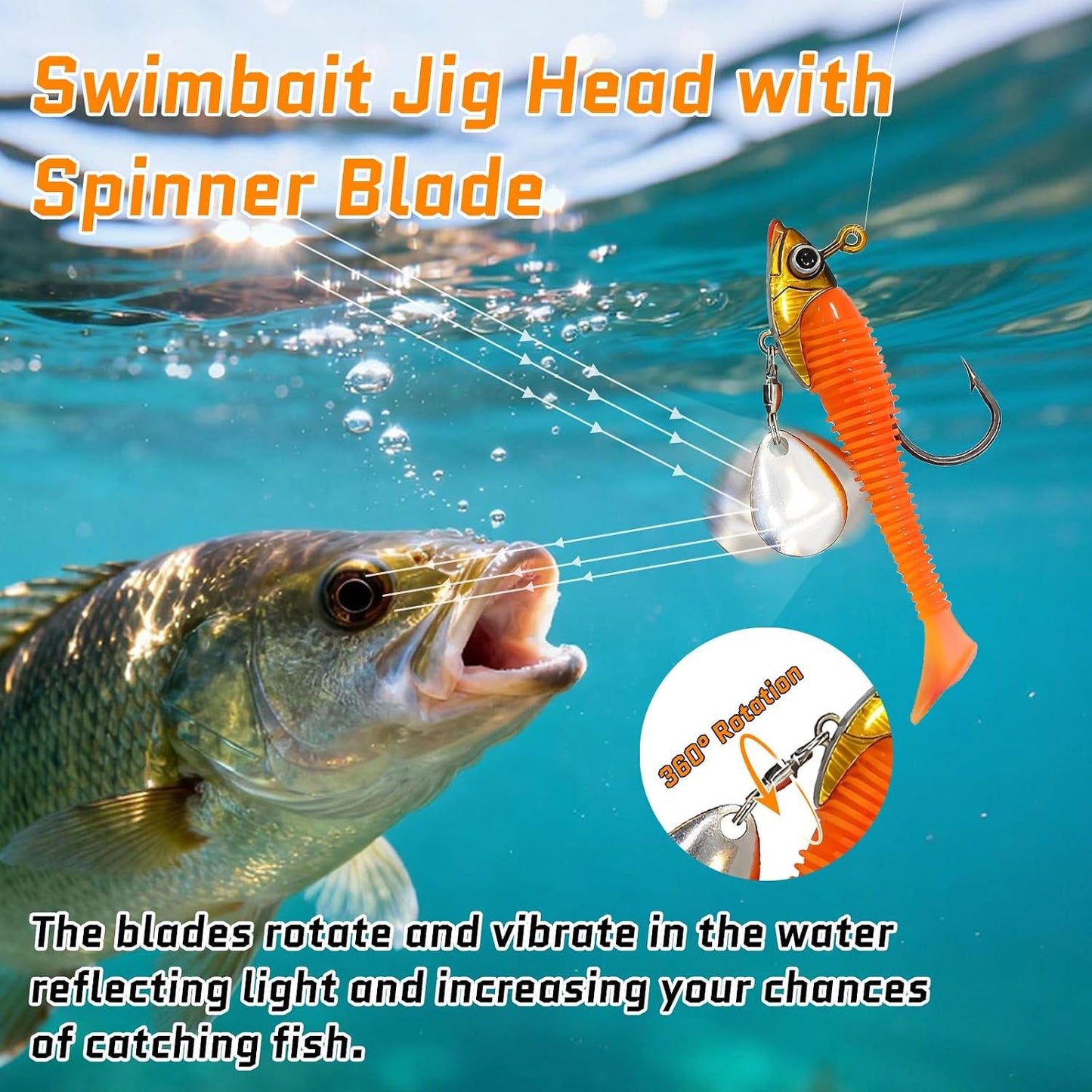 FishTrip 5/10Pcs Underspin Jig Head Swimbait Jig Head with Spinner Blade 3D Eyes, Bait Keeper Needle Point Hook