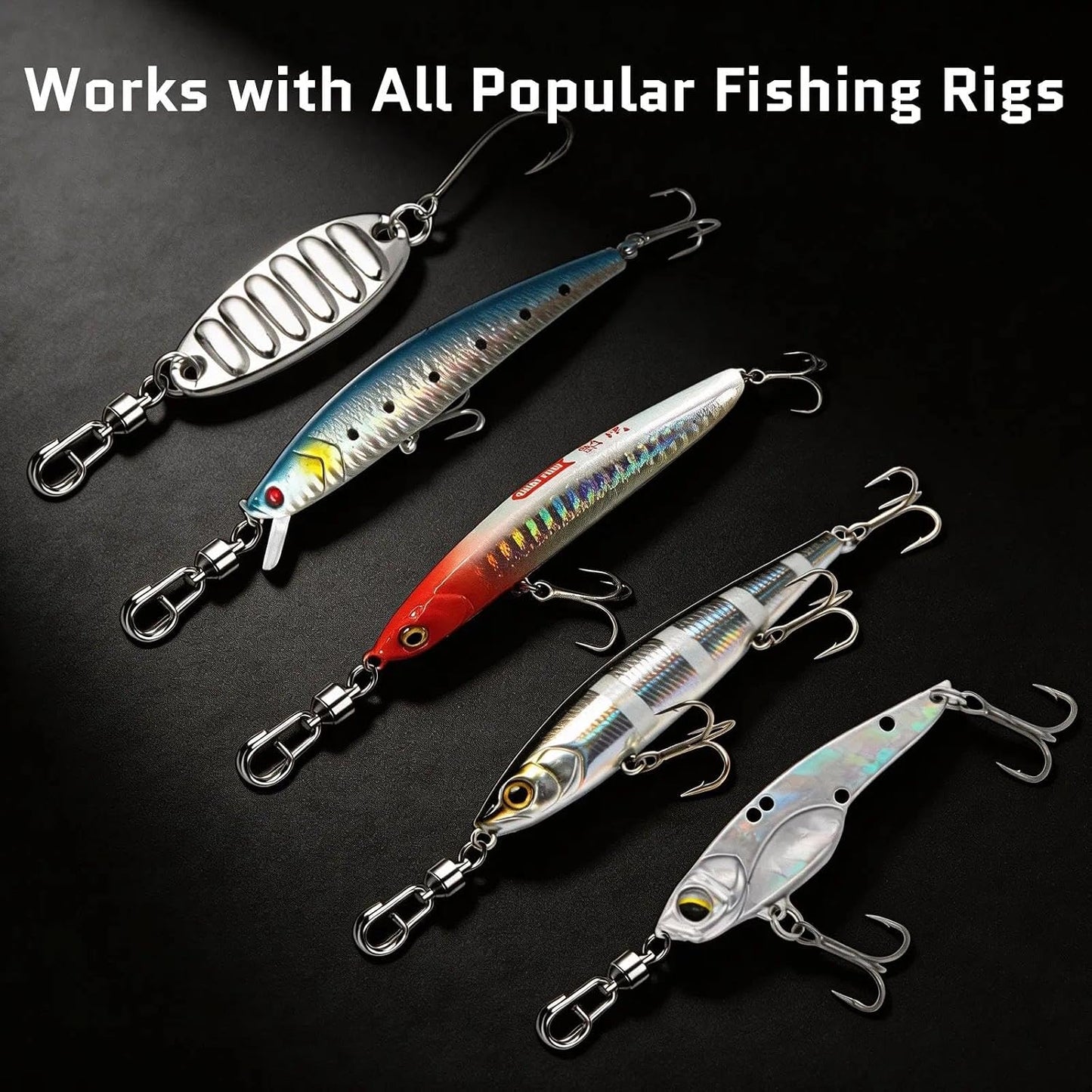 FishTrip 25/50Pcs Fishing Ball Bearing Swivel with Quick Oval Split Rings High Strength Stainless Steel Smooth Fishing Swivels & Snaps