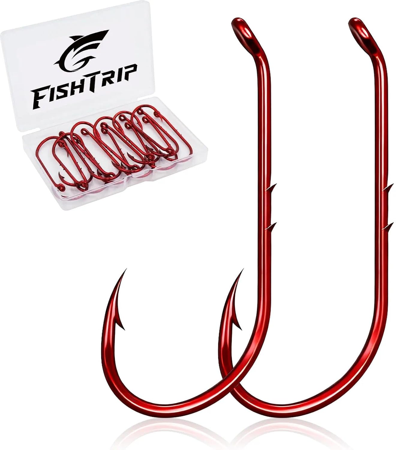 FishTrip 100pcs Red Baitholder Fishing Hooks Double Barbed Long Shank Offset Bait Holder Fish Hook for Fishing Rigs