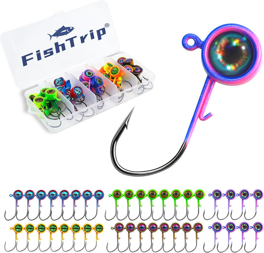 FishTrip 25/40packs Crappie Jig Heads Fishing Jig Heads Hooks with 3D Eyes Swimbait Jig Head for Crappie Bass