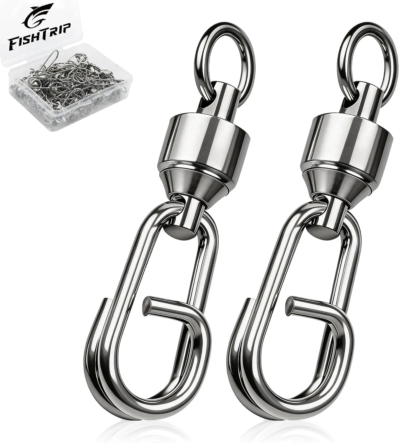 FishTrip 25/50Pcs Fishing Ball Bearing Swivel with Quick Oval Split Rings High Strength Stainless Steel Smooth Fishing Swivels & Snaps