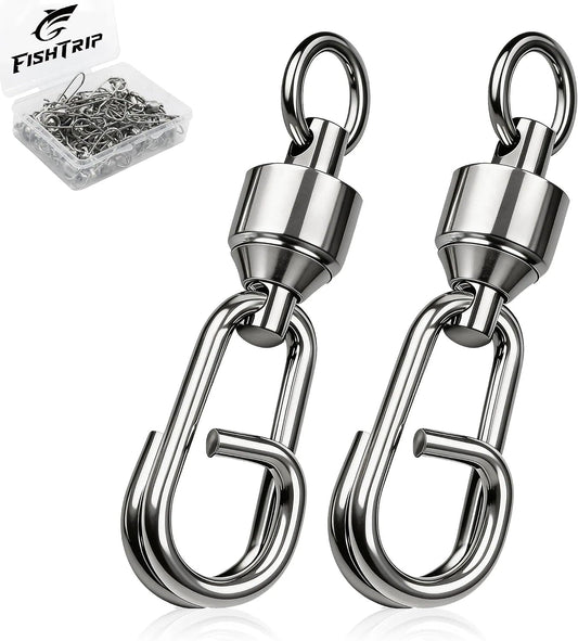 FishTrip 25/50Pcs Fishing Ball Bearing Swivel with Quick Oval Split Rings High Strength Stainless Steel Smooth Fishing Swivels & Snaps