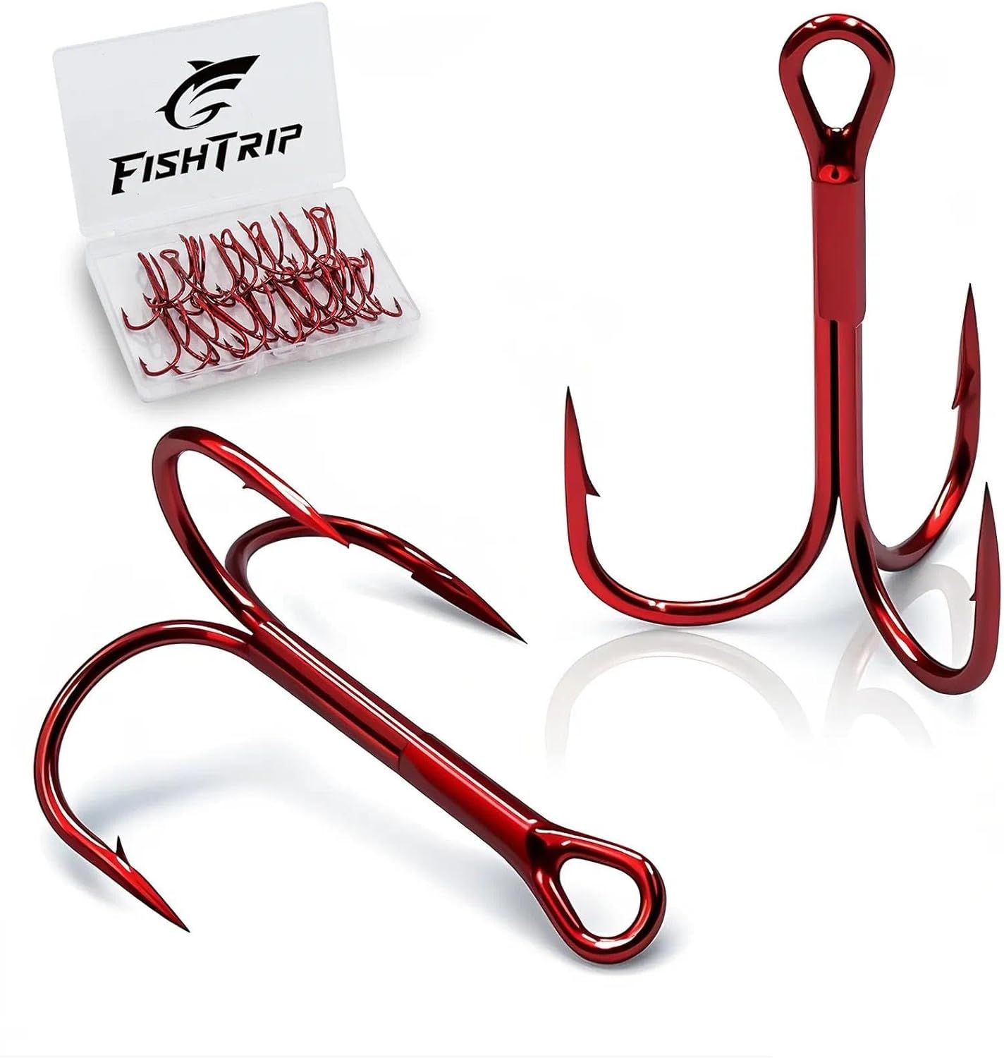FishTrip 25/50/110pcs Fishing Treble Hooks Red Triple Hooks High Carbon Steel Brabed Sharp Replacement Fishing Hooks on Hard Lure