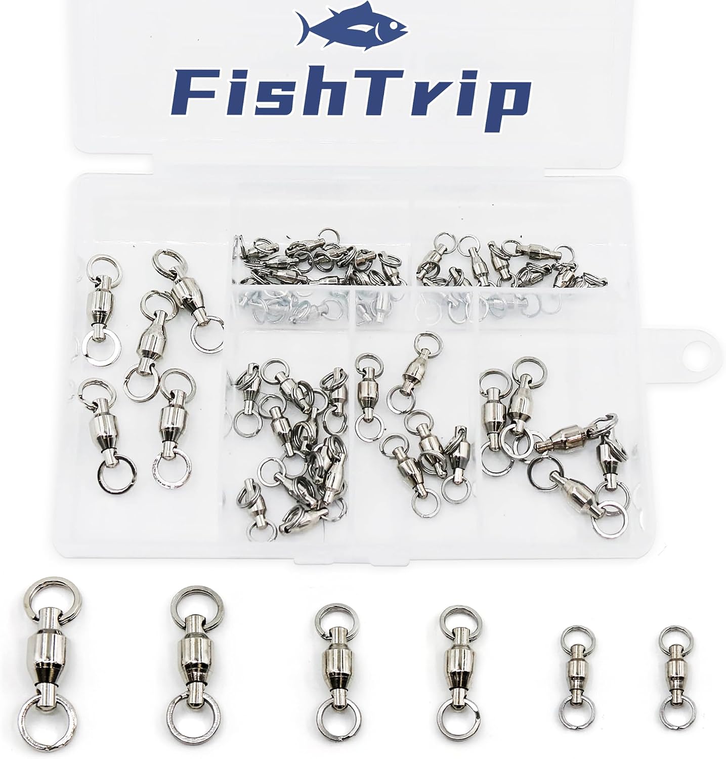 FishTrip 25/50pcs Ball Bearing Swivels with Split Rings for Saltwater High Strength Stainless Steel Ball Bearing Smooth Rotation