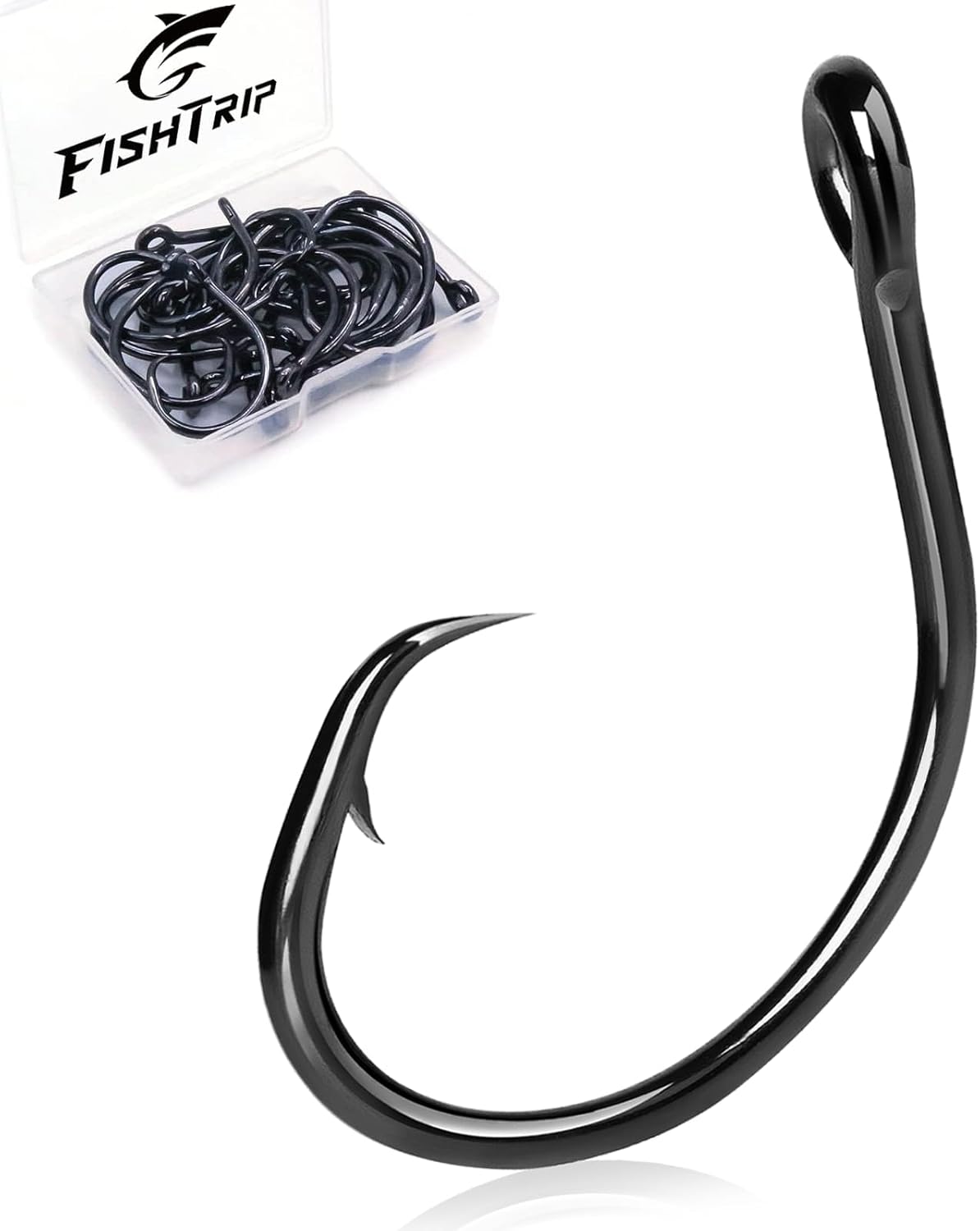 FishTrip 25pcs in-Line 5X Strong Fishing Hooks Circle Hooks Saltwater Freshwater Non-Offset Wide Gap Fish Hook for Catfish