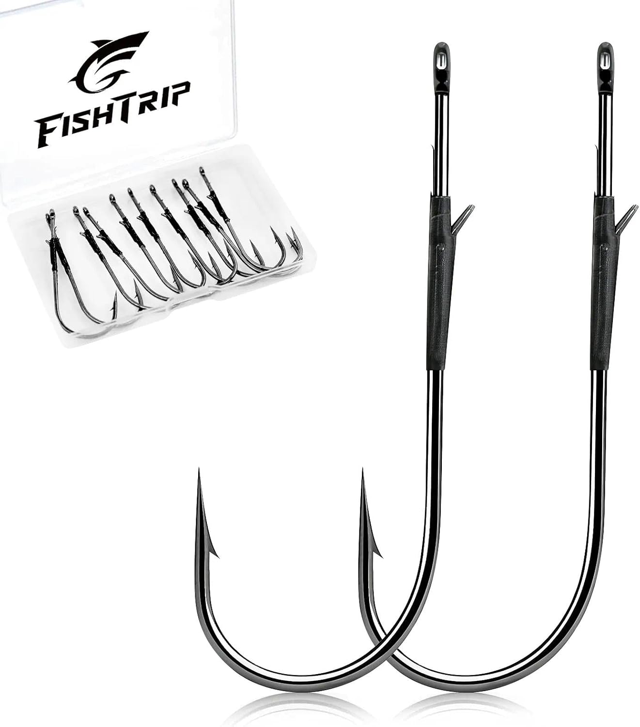FishTrip 30 Pack Baitholder Worm Hooks 3X Long Shank Bait Holder Fish Hook Double Barbed for Bass 