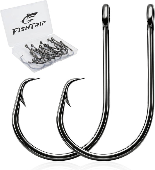 FishTrip 50/100Pcs Inline Circle Hooks 3X Strong High Carbon Steel Rust-Proof Ultra Sharp Barbed Fishing Octopus Hooks for Bass