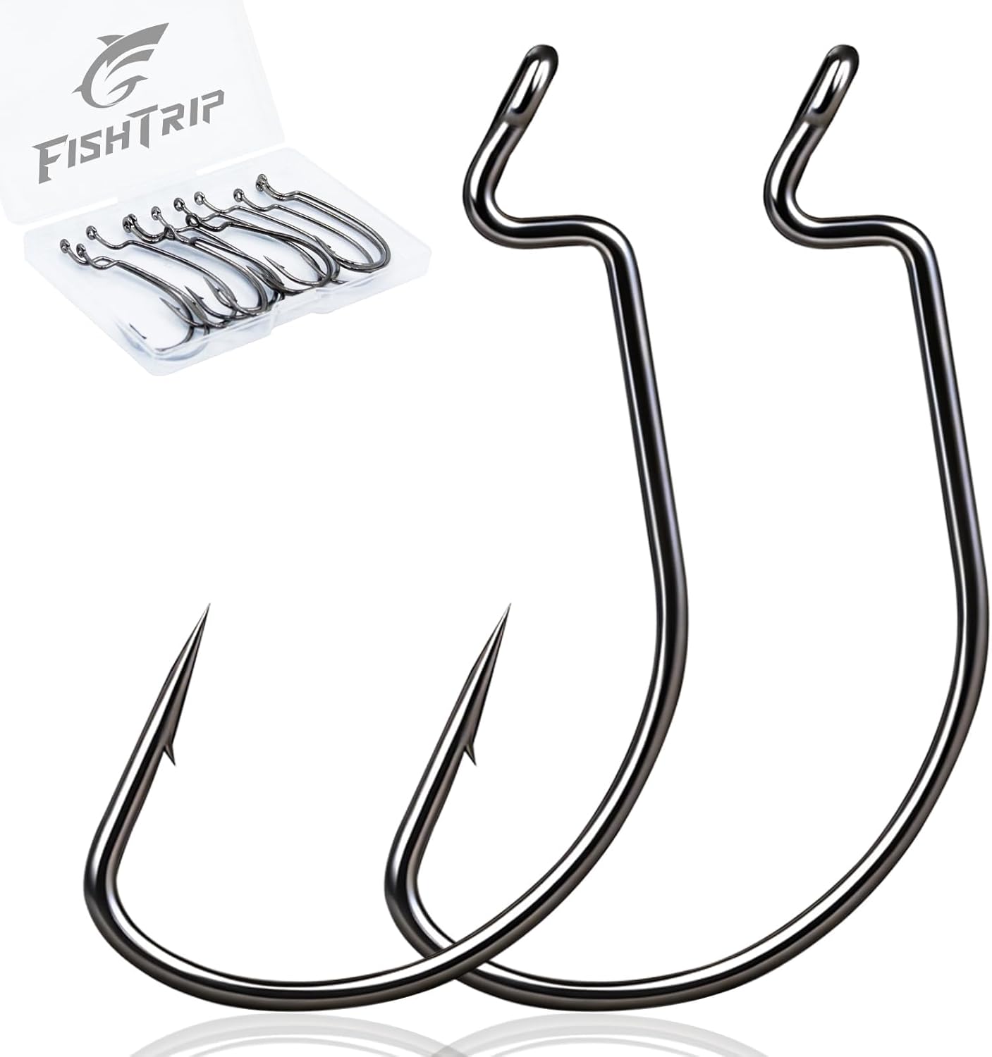 FishTrip 50/100/120pcs EWG Hooks for Bass Fishing Hooks Extra Wide Gap Offset Worm Hook Texas Rig Fish Hooks