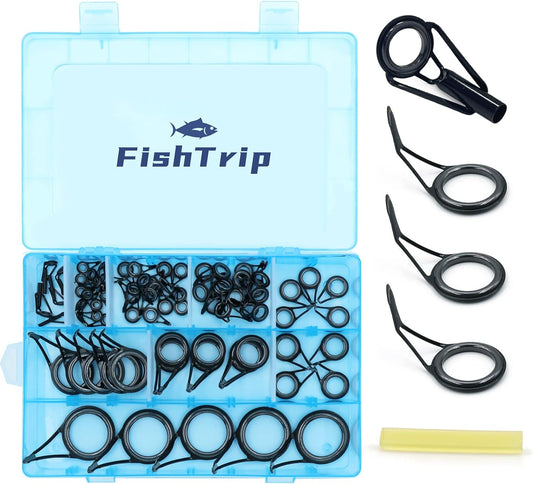 FishTrip Rod Tip Guide Repair Kit, Single Double Leg Ceramic Guides 40&85pcs Stainless Steel
