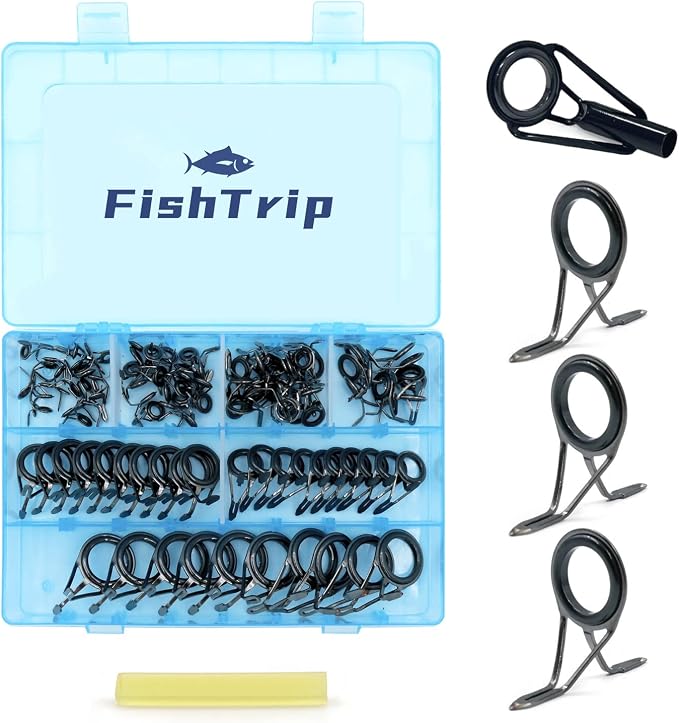FishTrip Rod Tip Guide Repair Kit, Single Double Leg Ceramic Guides 40&85pcs Stainless Steel