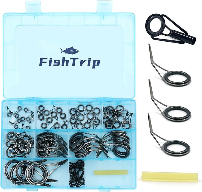 FishTrip Rod Tip Guide Repair Kit, Single Double Leg Ceramic Guides 40&85pcs Stainless Steel